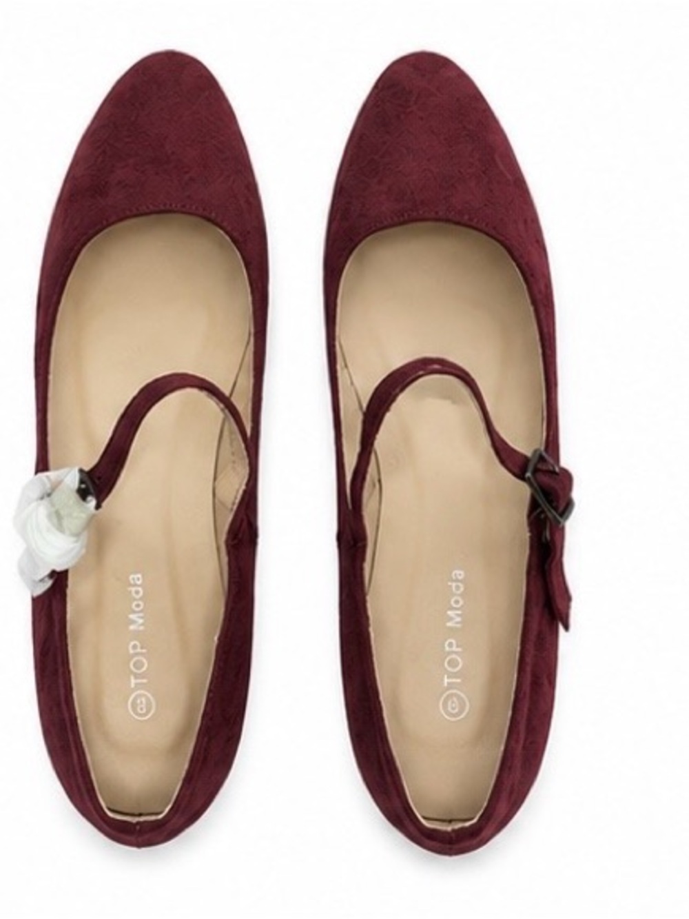 TOP Moda Women's Wine Suede Mary Jane Flats